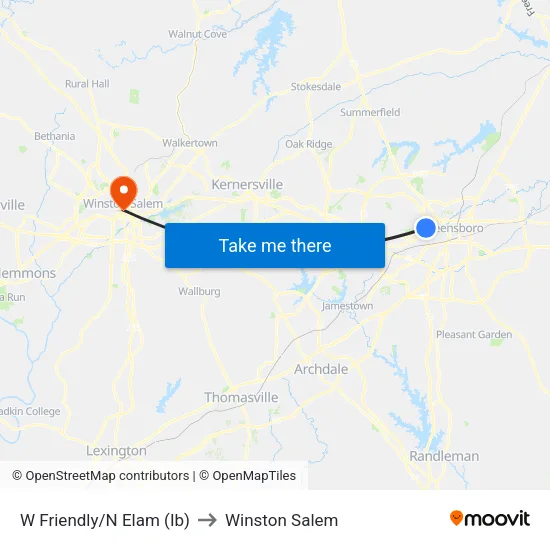 W Friendly/N Elam (Ib) to Winston Salem map