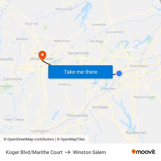 Koger Blvd/Marithe Court to Winston Salem map