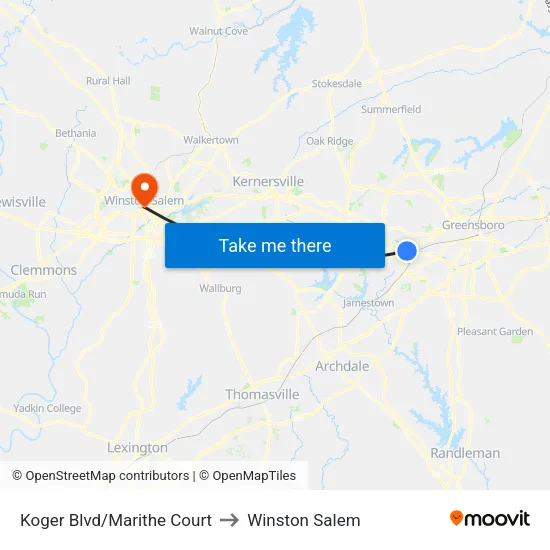 Koger Blvd/Marithe Court to Winston Salem map