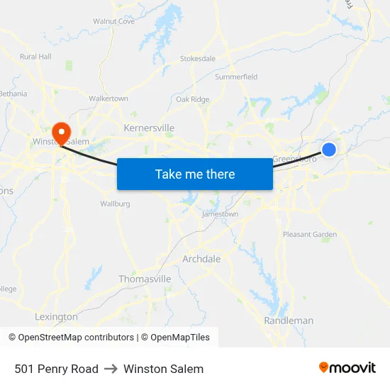 501 Penry Road to Winston Salem map