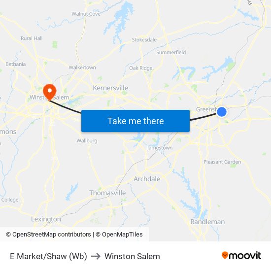 E Market/Shaw (Wb) to Winston Salem map