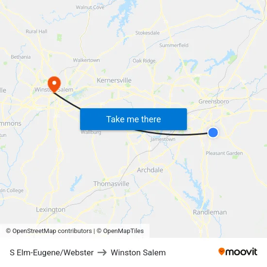 S Elm-Eugene/Webster to Winston Salem map