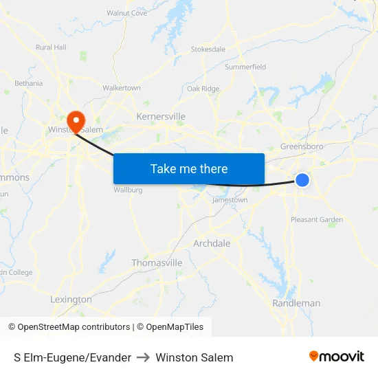 S Elm-Eugene/Evander to Winston Salem map