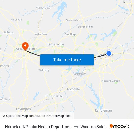 Homeland/Public Health Department to Winston Salem map