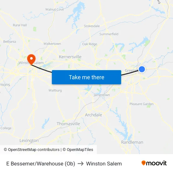 E Bessemer/Warehouse (Ob) to Winston Salem map