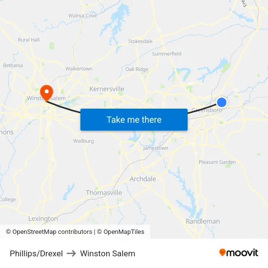 Phillips/Drexel to Winston Salem map
