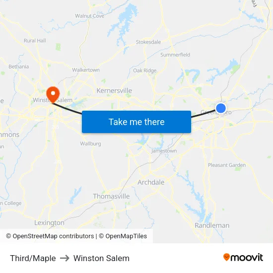 Third/Maple to Winston Salem map