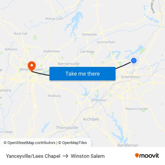 Yanceyville/Lees Chapel to Winston Salem map