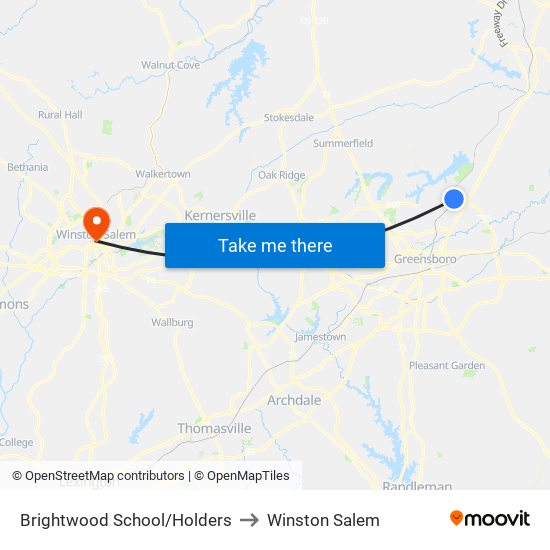 Brightwood School/Holders to Winston Salem map