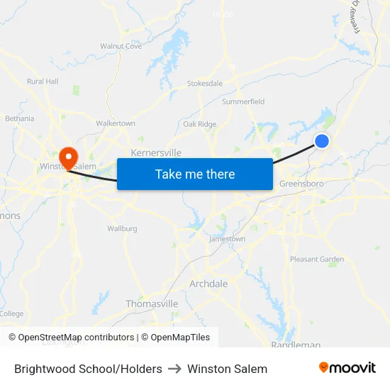 Brightwood School/Holders to Winston Salem map