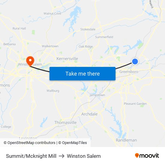 Summit/Mcknight Mill to Winston Salem map