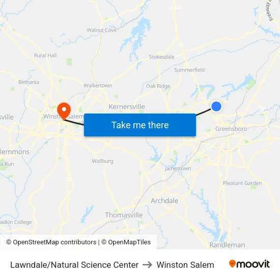Lawndale/Natural Science Center to Winston Salem map