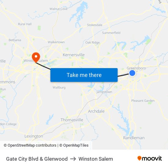 Gate City Blvd & Glenwood to Winston Salem map