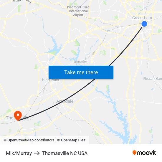 Mlk/Murray to Thomasville NC USA map