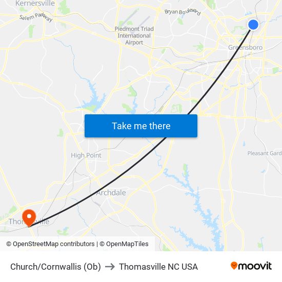 Church/Cornwallis (Ob) to Thomasville NC USA map