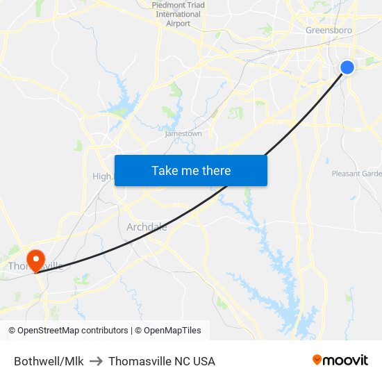 Bothwell/Mlk to Thomasville NC USA map