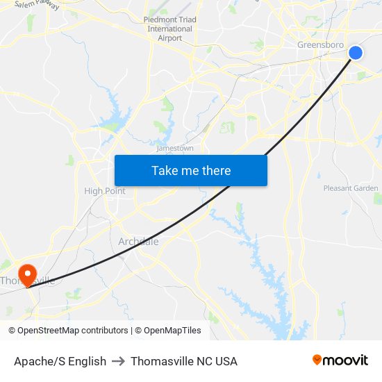 Apache/S English to Thomasville NC USA map