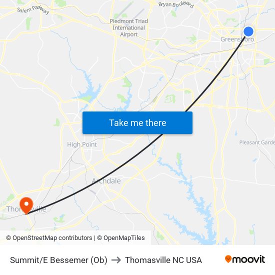 Summit/E Bessemer (Ob) to Thomasville NC USA map