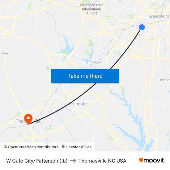 W Gate City/Patterson (Ib) to Thomasville NC USA map