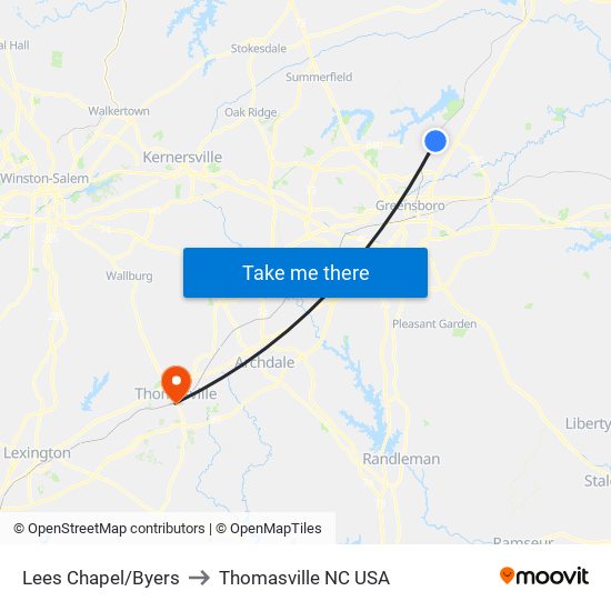 Lees Chapel/Byers to Thomasville NC USA map