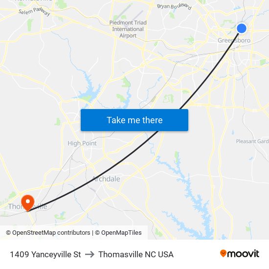 1409 Yanceyville St to Thomasville NC USA map