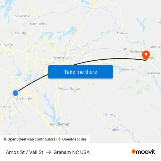 Amos St / Vail St to Graham NC USA map