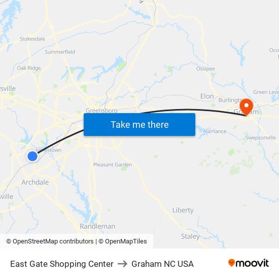 East Gate Shopping Center to Graham NC USA map