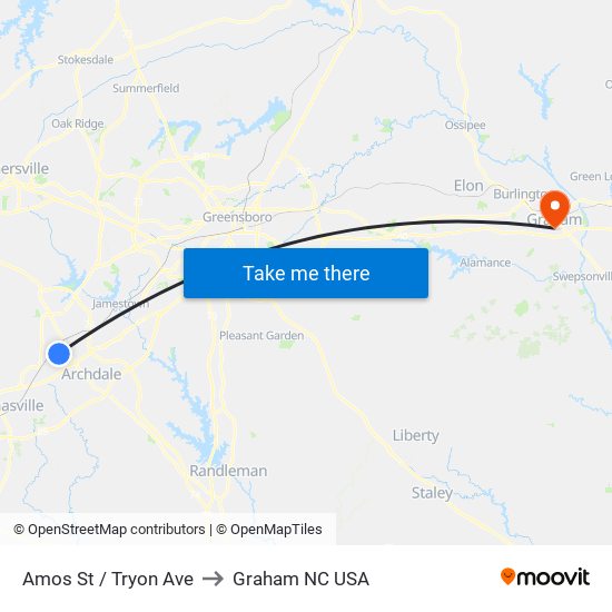 Amos St / Tryon Ave to Graham NC USA map