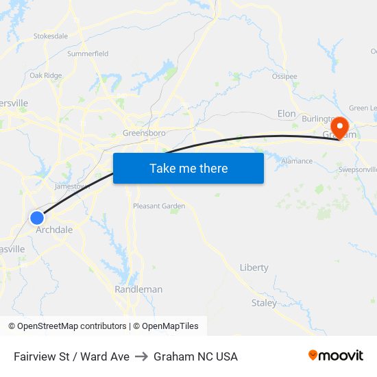 Fairview St / Ward Ave to Graham NC USA map