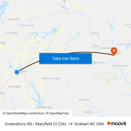 Greensboro Rd / Maryfield Ct (Ob) to Graham NC USA map