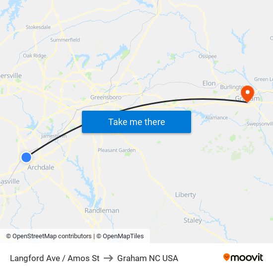 Langford Ave / Amos St to Graham NC USA map