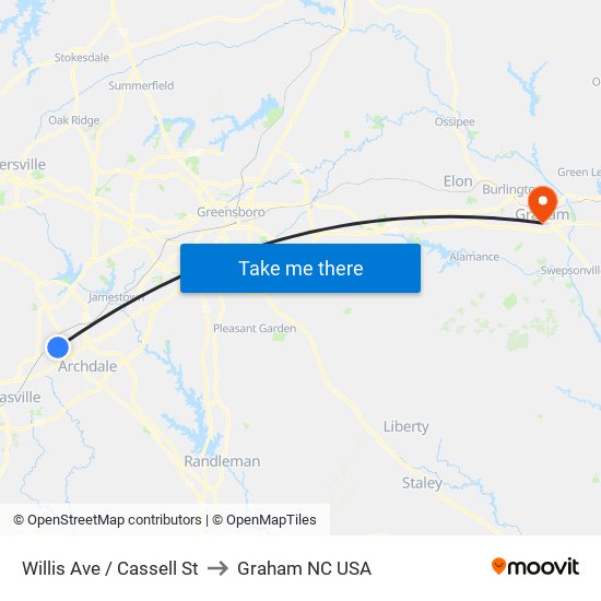 Willis Ave / Cassell St to Graham NC USA map