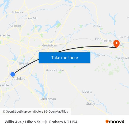 Willis Ave / Hiltop St to Graham NC USA map