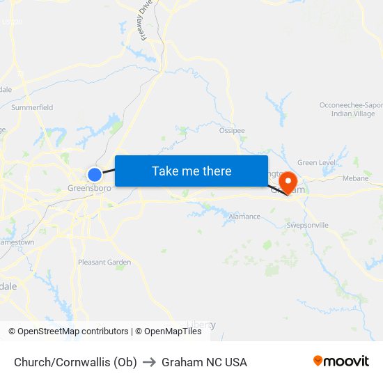 Church/Cornwallis (Ob) to Graham NC USA map