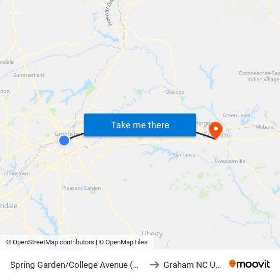 Spring Garden/College Avenue (Wb) to Graham NC USA map