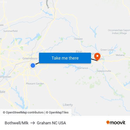 Bothwell/Mlk to Graham NC USA map