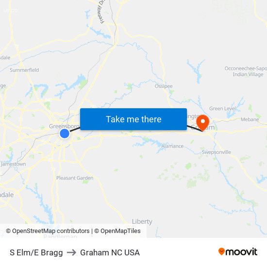 S Elm/E Bragg to Graham NC USA map