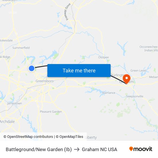 Battleground/New Garden (Ib) to Graham NC USA map