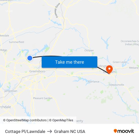 Cottage Pl/Lawndale to Graham NC USA map