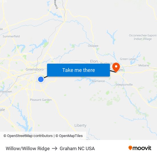 Willow/Willow Ridge to Graham NC USA map