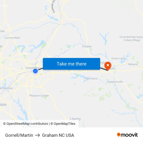 Gorrell/Martin to Graham NC USA map