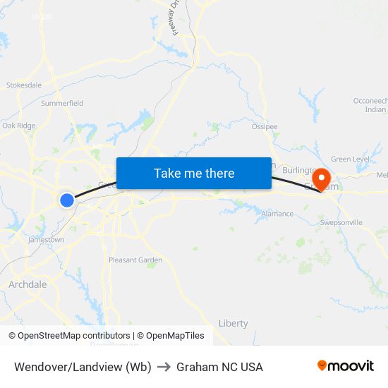 Wendover/Landview (Wb) to Graham NC USA map