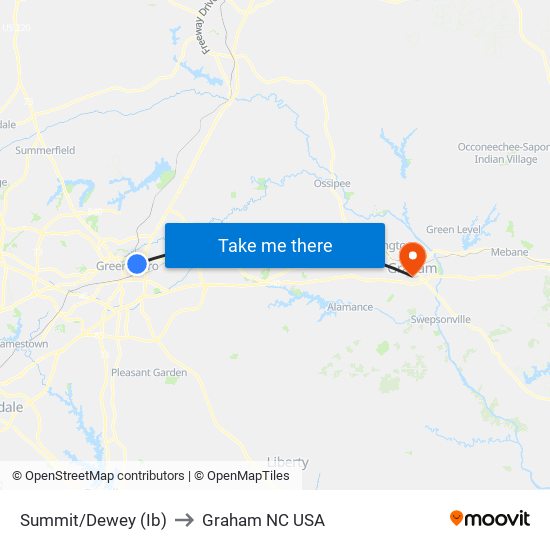 Summit/Dewey (Ib) to Graham NC USA map