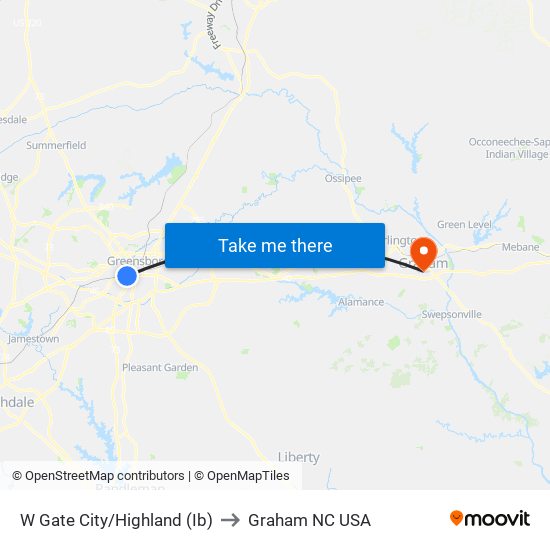 W Gate City/Highland (Ib) to Graham NC USA map