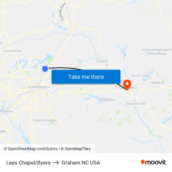 Lees Chapel/Byers to Graham NC USA map