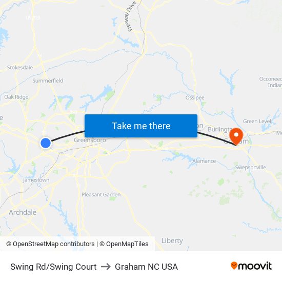 Swing Rd/Swing Court to Graham NC USA map