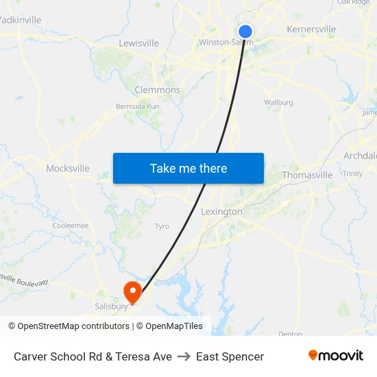 Carver School Rd & Teresa Ave to East Spencer map