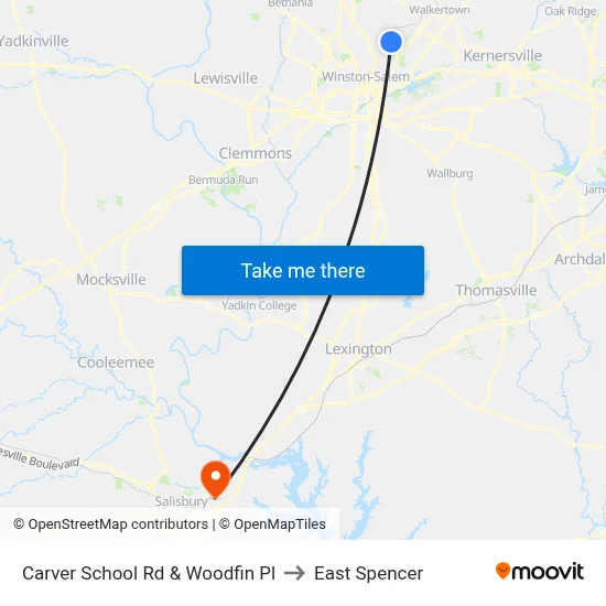 Carver School Rd & Woodfin Pl to East Spencer map