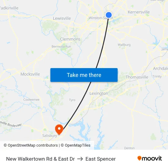New Walkertown Rd & East Dr to East Spencer map
