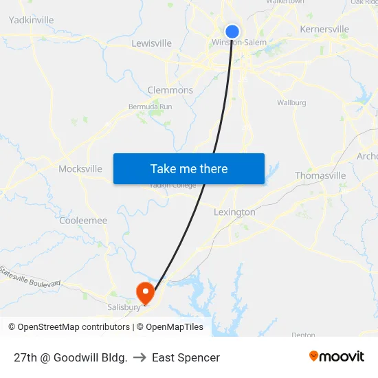 27th @ Goodwill Bldg. to East Spencer map